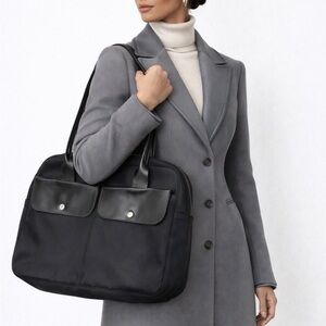 Longchamp  Black Nylon Leather pocket laptop bag